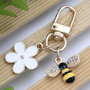 Gold Flower and Bee Keychain